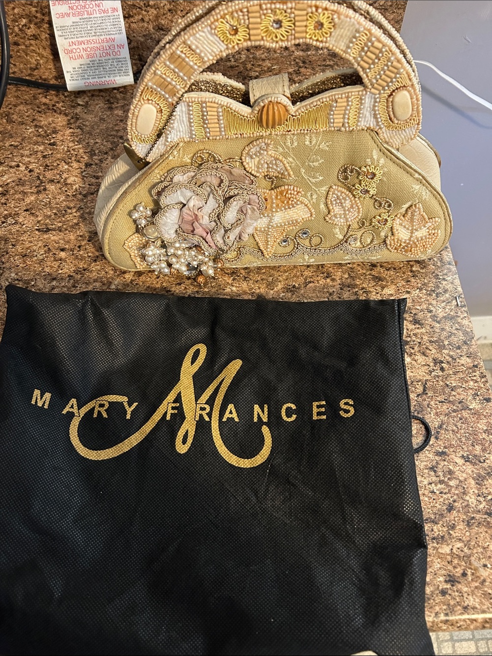 Mary Frances Gold Beaded Floral Top-Handle Evening Bag - Picture 3 of 9